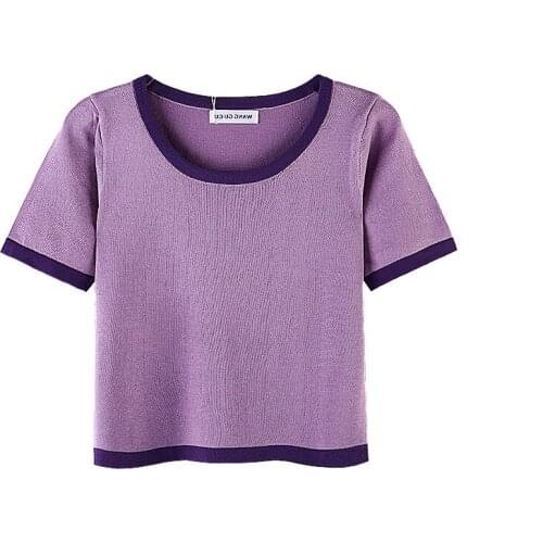 HELIAR Women Knitting Solid O-Neck Plain T-shirt Summer Short Sleeve Casual Outwear INS T-shirts For Women Tops and Tees T-shirt