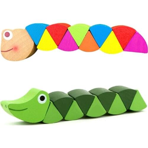 J60B Wooden Block Baby Crawling Toy Creative Interactive Twisty Puzzle Stimulation Tangram Game for Baby Infant Novelty Gift