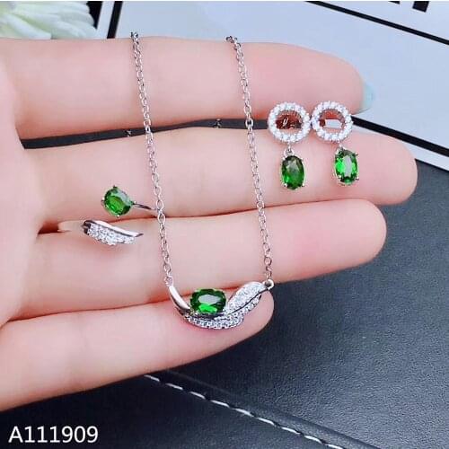 KJJEAXCMY boutique jewelry 925 sterling silver inlaid Natural Diopside Necklace Ring Earring female Suit Support Detection fine