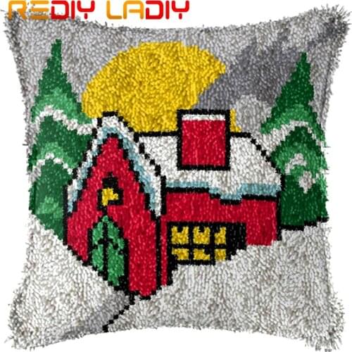 Latch Hook Cushion Red Sweet Home Pillow Case Printed Color Canvas Acrylic Yarn Latched Hook Pillow Crochet Cushion Cover Kits