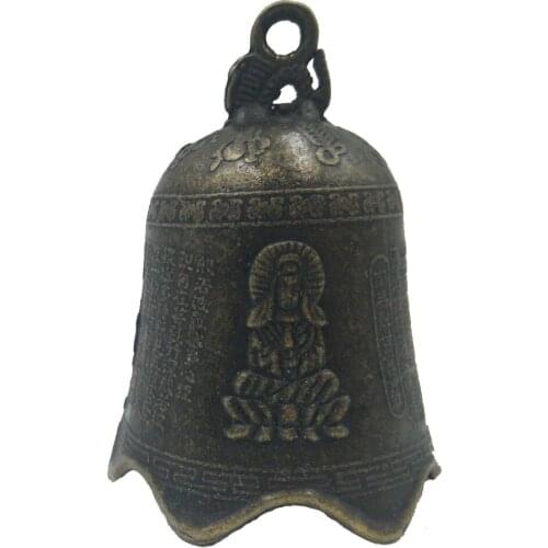 Metal Guanyin Bell Bodhisattva Buddha Bells Brass Tone Feng Shui Oriental Chinese Lucky Bell Wind Chime Buddha Hanging Gift