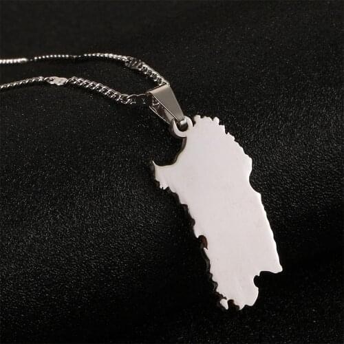 Stainless Steel Italy Sardinia Map Necklace Trendy Silver Color Sardegna Chian Jewelry