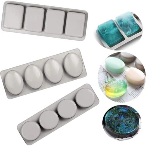 New 4 Cavity 3 Shapes Soap Silicone Mold for Making Soaps 3D Diy Handmade Mould Decoration Wax Candle Cake Tray Tools 4-Grids