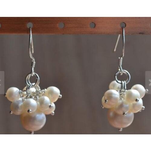 New Arrival Favorite Pearl Jewelry 5-10mm White Genuine Freshwater Pearl S925 Silver Dangle Earrings Wedding Bridesmaid Gift