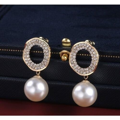 New Trendy Bohemian Crystal Inlaid Earrings Pearl Pendant for Women Fashion Water Drop Pendant Earrings Accessories Party Jewelr