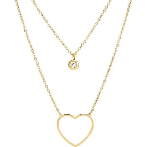 AsJerlya New Fashion Multi Layer Heart Round Stainless Steel Pendant Necklaces For Women Girls Bohemian Crystal Necklace Collar