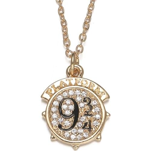 Platform 9 3/4 Platform Pendant Necklace Gold Round Medallion Necklace for Women Men Crystals Jewelry Wholesale