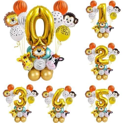 PATIMATE 27pcs Jungle Animal Balloons Set Happy Birthday Decorations Baby Shower Decor Digital Foil balloons Kids Birthday Party