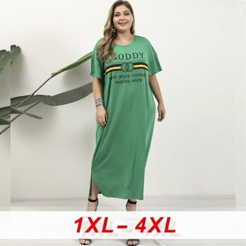 Short Sleeve Straight Letter Print O Neck Straight Women Plus Size Long Dresses Loose Casual Summer Large Female Dress Clothes
