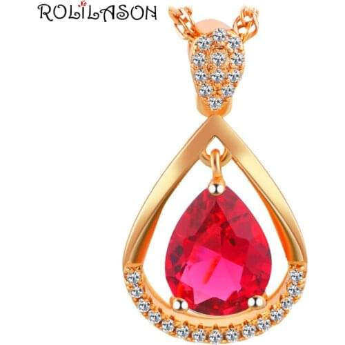 ROLILASON Hot Sell in My Store Romantic Rose Zircon Gold Tone Fashion Jewelry Pendant for Women Party LNS629
