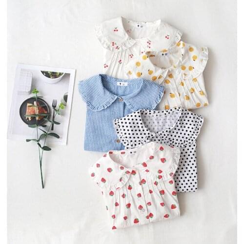Girls Long Sleeve Shirt 2021 Spring and Autumn New Fruit Lapel Lace-Collared Blouse Baby Cotton White Shirt