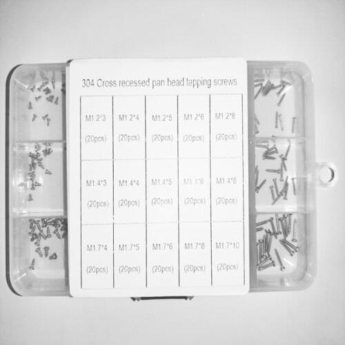 300pcs 304 M1.2/M1.4/M1.7 box-packed screw cross head self-tapping Phillip round screw GB845 DIN7981 ISO 7049