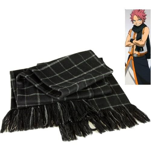 Anime Natsu Cos Scarf Fairy Tail Natsu Dragneel Cosplay Costume double fabric Black Plaid Scarf For Halloween Cosplay Prop