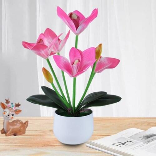 Silk Butterfly Orchid Bonsai Artificial Flowers with Leaves Vase Set Home Decor Wedding Decoration Potted Plants