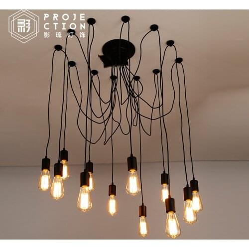 Nordic Retro Edison Bulb Light Chandelier Vintage Loft Antique Adjustable DIY E27 Art Spider Ceiling Lamp Fixture Light