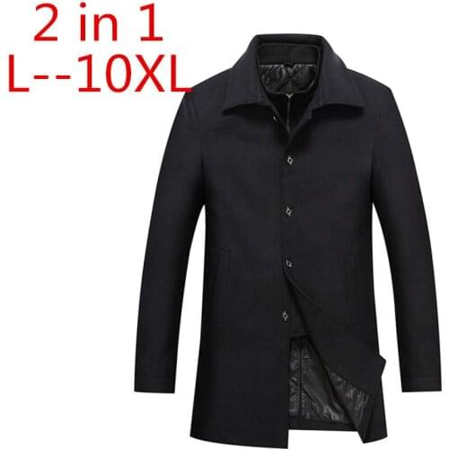 10XL 8XL 6XL autumn/winter fashion new men leisure single-breasted trench coat / Mens turn down collar long woolen jacket