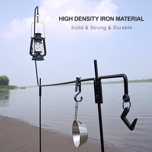 Qvien Outdoor Camping Triangular Rack Cookware Lamp Pot Holder Hanger Bracket Folding Iron Hanging Rack Hiking Camping Equipment