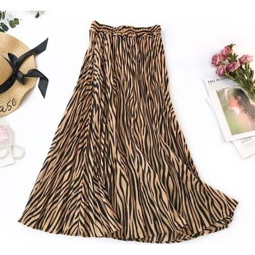 2020 Autumn New Arrival Euro-american Style Fashionable Zebra Stripe Printed Long Skirts For Women Pleated Skirt Free Shipping