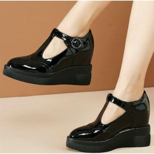 2020 Women Genuine Leather Wedges High Heel Ankle Boots Female Ankle Strap Pointed Toe Platform Pumps Shoes Low Top Casual Shoes