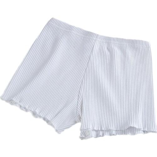 Ladies Women Summer Safety Pants Thread Ribbed Striped Seamless Stretchy Underpants Solid Color Ruffled Agaric Hem Boxer
