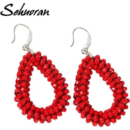 Sehuoran Dangle Earrings for Women Handmade Crystal Beads Big Warter Drop Earring Long Earrings Vintage Bohemian New Style