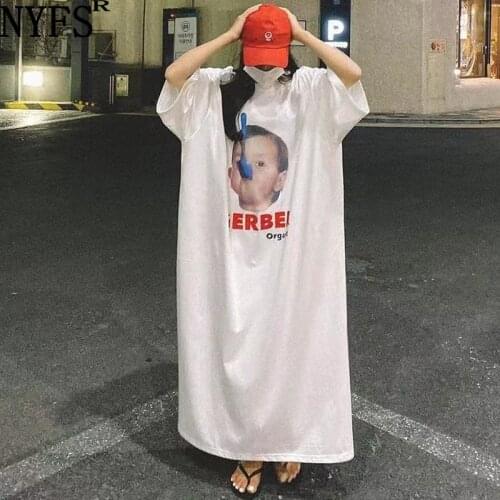 NYFS Summer Dress 2021 New Korean style Short Sleeve Woman Dress Vestidos Robe Elbise Fashion Printing big size Long Dress