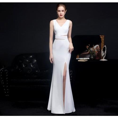 2022 Robe De Soiree Evening Dresses Long Dress Sexy V-Neck Side Split Formal Dress Vestido De Festa White Mermaid Evening Dress