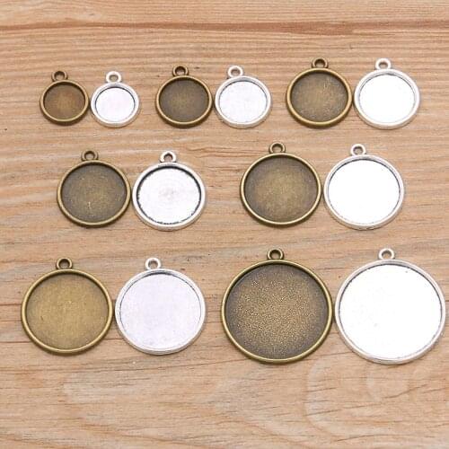 10Pcs 10-25mm Inner Size 2 Colors Round Cabochon Base Setting Charms Single Hole Pendant DIY Necklace Bracelet Jewelry Making