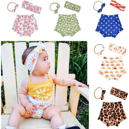 3pcs/1 Set Baby Print Shorts + Headband + Hair Rope Autumn Spring Summer Newborn Girls Floral Printing Shorts For Drop Shipping