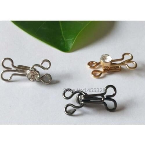 50pairs/lot stone glass diamond hook eye high quality metal bra hooks nickle/black/gold free shipping 2016090201