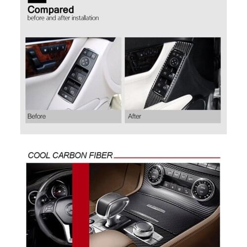 Car Interior Carbon Fiber Window Lifter Switch Control Panel Stickers Armrest Panel Decals for Benz W204 C Class