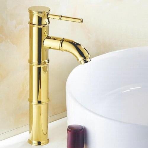 Bamboo Shape Gold Color Brass Bathroom Vessel Basin Sink Mixer Tap Faucet Single Lever One Hole agf011
