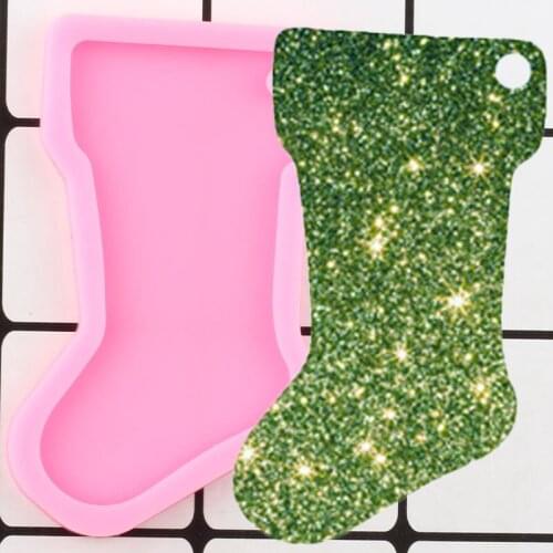 Shiny Christmas Sock Silicone Mold Epoxy Resin Craft Keychain Mould Jewelry Making Polymer Clay Pendant Handmade Charms Molds