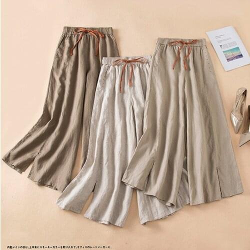 Cotton Linen Pants Women Summer Casual Oversize Clothing Pant Loose Wide Leg Trousers Ankle Length Woman Pants 2021