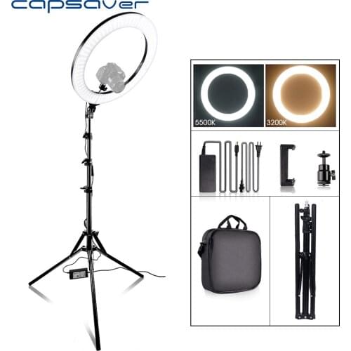 Capsaver RL-18A LED Ring Light Bi-color 3200K-5500K CRI90 55W 512 LEDs 18" Photography Lighting LED Ring Lamp for Video YouTube