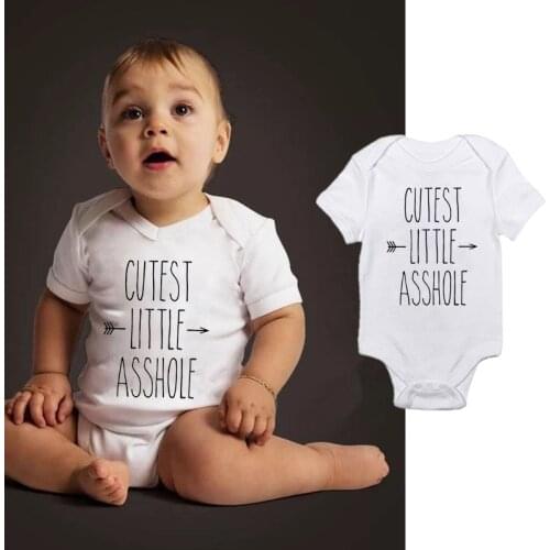 DERMSPE Summer Newborn Infant Baby Boys Girls Cotton Short Sleeve Cutest Little Asshole Letter Romper Jumpsuit Baby Clothes