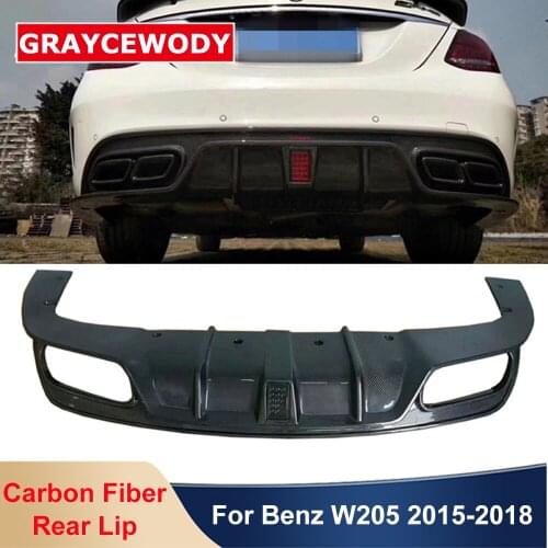C Style Rear Carbon Fiber Rear Lip Bumper Diffuser With LED Lights For Benz W205 C180 C200L C300L 2015-2018 External Parts
