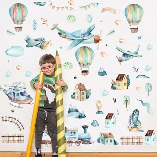 Diy Cartoon Wall Sticker Hot Air Balloon Train Sticker for Childrens Room Bedroom Living Room Background Mural Wall Decoration