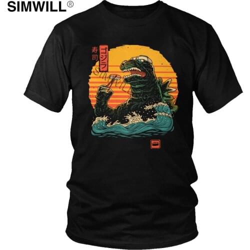 Mens Retro King Of Sushi T Shirt Men Luxury Kanagawa Wave Tee Short Sleeves Cotton Leisure T-Shirt Round Neck Harajuku Clothing