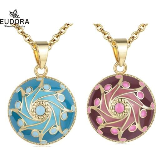 EUDORA 20mm Pink /Blue Ball Mexico Harmony Ball Chime Sound Bola Pendant Necklace for Mother Child Maternity Women Jewelry B347