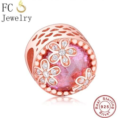 FC Jewelry Fit Original Brand Charm Bracelet Authentic 925 Silver Rose Gold Daisy Flower Zircon Bead For Making Women Berloque