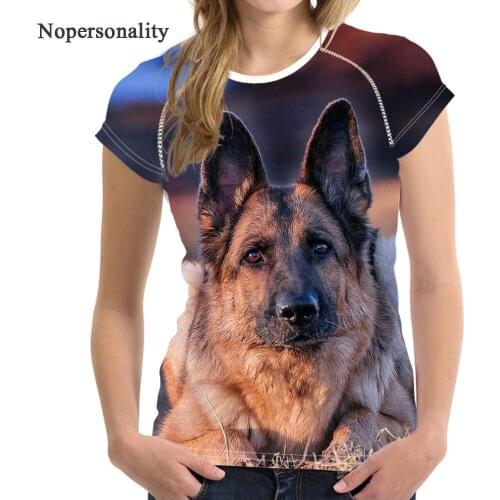 Nopersonality German Shepherd Dog Print T-Shirt Women Kawaii 3D Printing T shirt for Ladies Funny Summer Women t-shirt Big Size