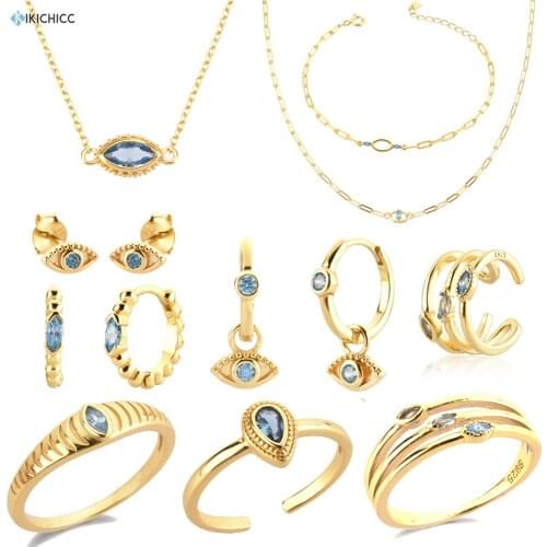 KIKICHICC 925 Sterling Silver Blue Zircon CZ Piercing Cuff Stud Earring Drop Pendiente Bracelet Ring Necklace Choker Jewelry Set