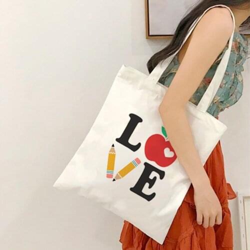 Fashion Eco Teacher Canvas Shoulder Bag for Teachers Day Reusable Shopping Tote Bag Book Bag Foldable Shopper Bag Travel Gift
