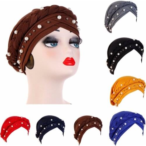 Milk Silk Women Turban Pearl Beading Cancer Chmeo Hat for Lady Cotton Hat Indian Style Muslim Head Beanie for Female