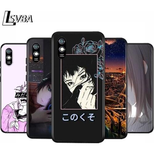 Anti-Fall Soft Black Cover Japanese Anime Aesthetic For Xiaomi Redmi 10X 5G 9C 9A 9 K20 8A 8 7A 7 S2 6A 6 Matte Phone Case