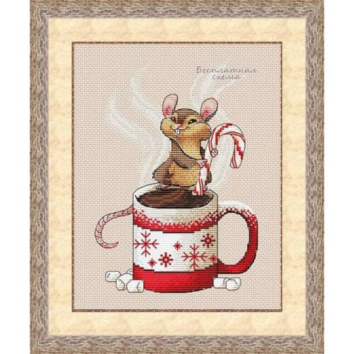 Fishxx Cross Stitch Kit Linen Cloth A3230 Hot Coffee Little Mouse Home Handmade Sewing Painting