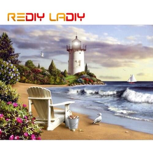 DIY Beaded Embroidery Kits Lighthouse Coast Needlework High Quality Beads Partial Crystal Beaded Cross Stitch Hobby & Crafts
