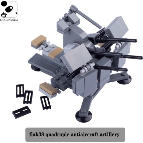 WW2 German Flak38 Heavy Artillery Building Blocks Military Soldier Figure Weapon Parts Cannon Model Gun Accessories Kids Toys