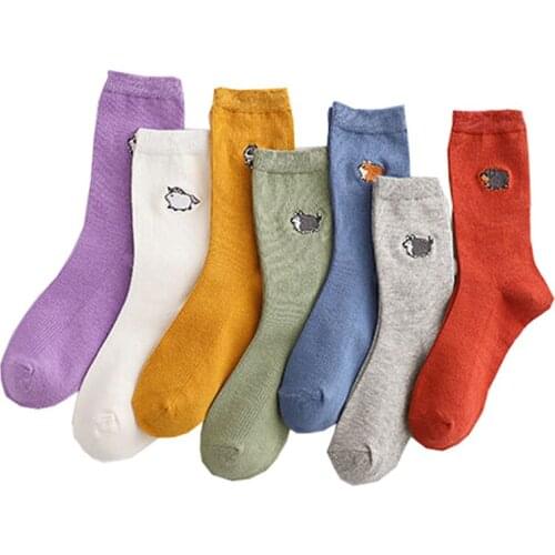 Woman Socks Embroidery Cotton Autumn Harajuku Japanese Style Kawaii Socks Long Wearable Breathable Cartoon Femme Chaussette